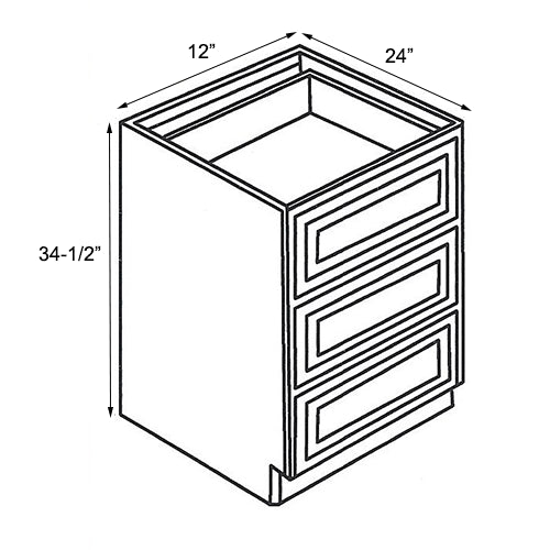 True White Shaker 12"-Vanity 3 Drawer Base