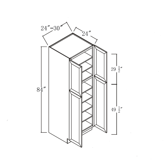 Eldridge SandstOne Wall PANTRY 36''W*84"H*24''D (Two UPPER DoorS 17-3/4"W*29-5/8"H, Two BOTTOM DoorS 17-3/4"W*49-3/8"H)