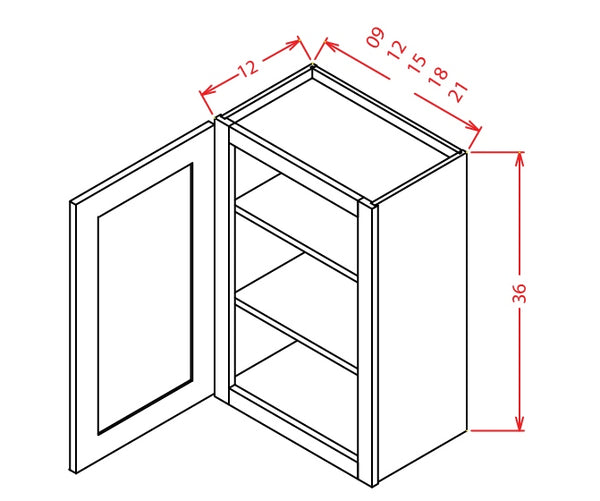 Black Shaker 18~Inch Wide, 36 inch tall One Door Standard Wall