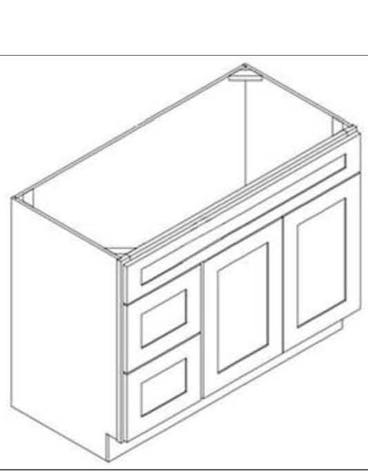 True White Shaker 42" Double Door Vanity Combo, Two Drawers Left