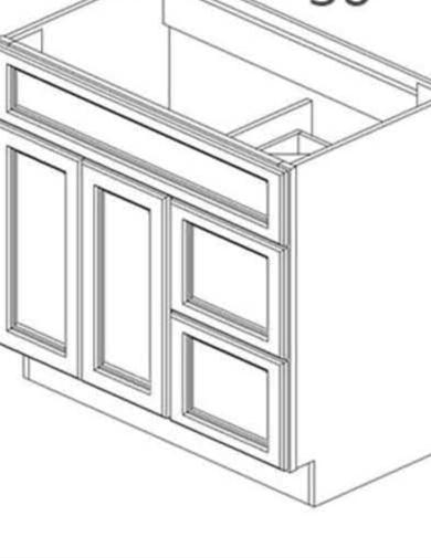 Rickmond White Vanity Base Drawers on Left W42" X H34.5" X D21"