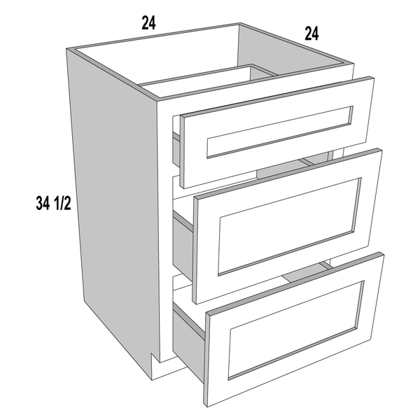 True White Shaker- Base Drawer Pack Cabinet Base Drawer Pack Cabinet-  24''W*24''D*34-1/2''H 3Drawers