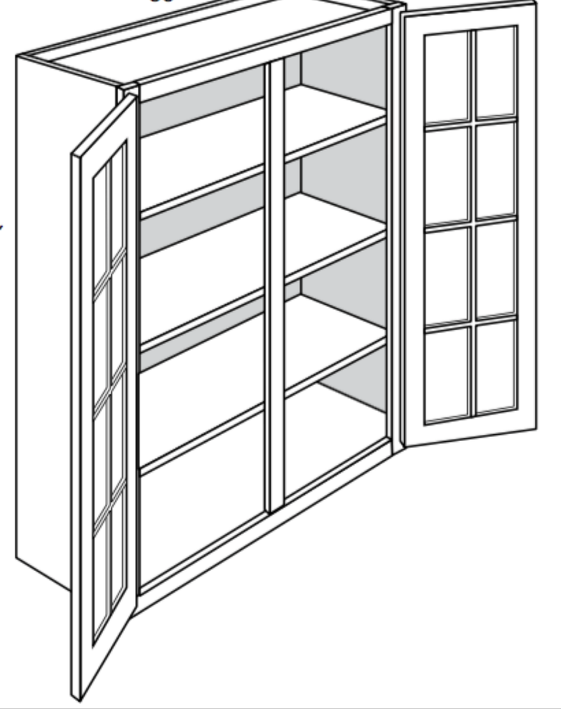 Savannah Linen Deluxe- 30 x 30 Glass Mullion Door Wall Cabinet 30 x 30 Glass Mullion Door Wall Cabinet-  2 Door