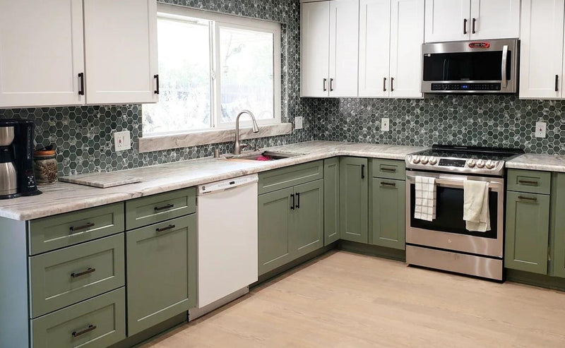 Jade Green WALL PANTRY 24''W*96''H*24''D (TWO UPPER DOORS 11-3/4"W*41-5/8"H, TWO BOTTOM DOORS 11-3/4"W*49-3/8"H) - Cabinets 4 Less  PANTRY Cabinets 4 Less WALL PANTRY 24''W*96''H*24''D (TWO UPPER DOORS 11-3/4"W*41-5/8"H, TWO BOTTOM DOORS 11-3/4"W*49-3/8"H) (Store description) 