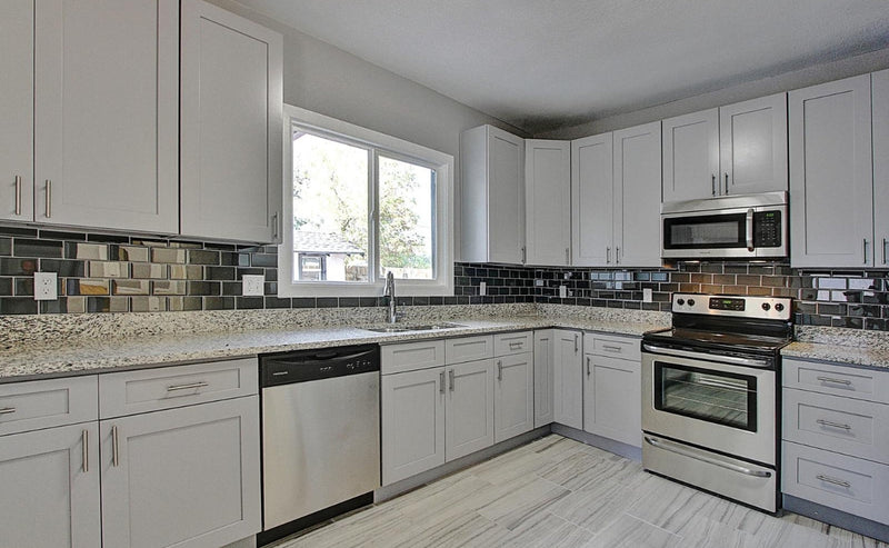 Pebble Grey Shaker 30 X 90 Four Door Pantry - Cabinets 4 Less  PANTRY Cabinets 4 Less 30 X 90 Four Door Pantry (Store description) 