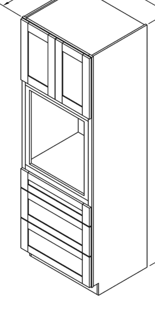 Weathered White Ash- Oven Cabinet Oven Cabinet-  30"W X 90"H - 2 Doors 2 Drawers