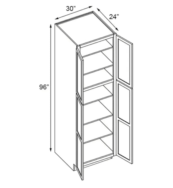 Eldridge SandstOne Wall PANTRY 30''W*96''H*24''D (Two UPPER DoorS 14-3/4"W*41-5/8"H, Two BOTTOM DoorS 14-3/4"W*49-3/8"H)