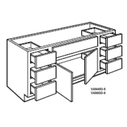 Savannah White 60" Vanity Sink Base With Drawers on Each Side: 1 Sink