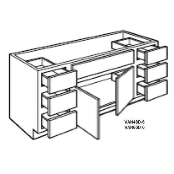 Savannah White 60" Vanity Sink Base With Drawers on Each Side: 1 Sink