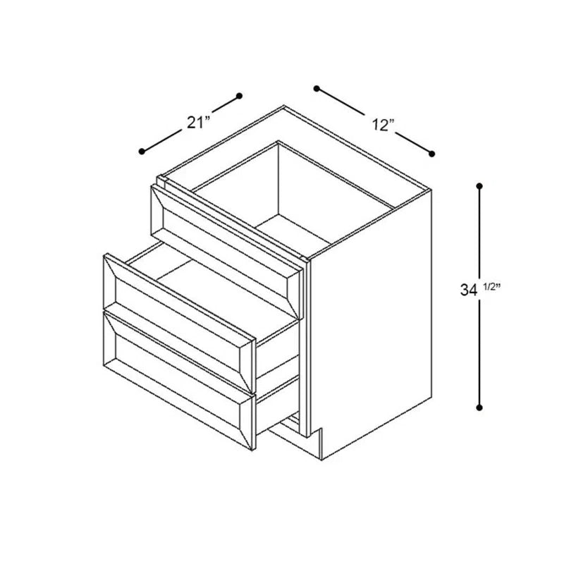 Black Shaker- 12"-Vanity 3 Drawer Base