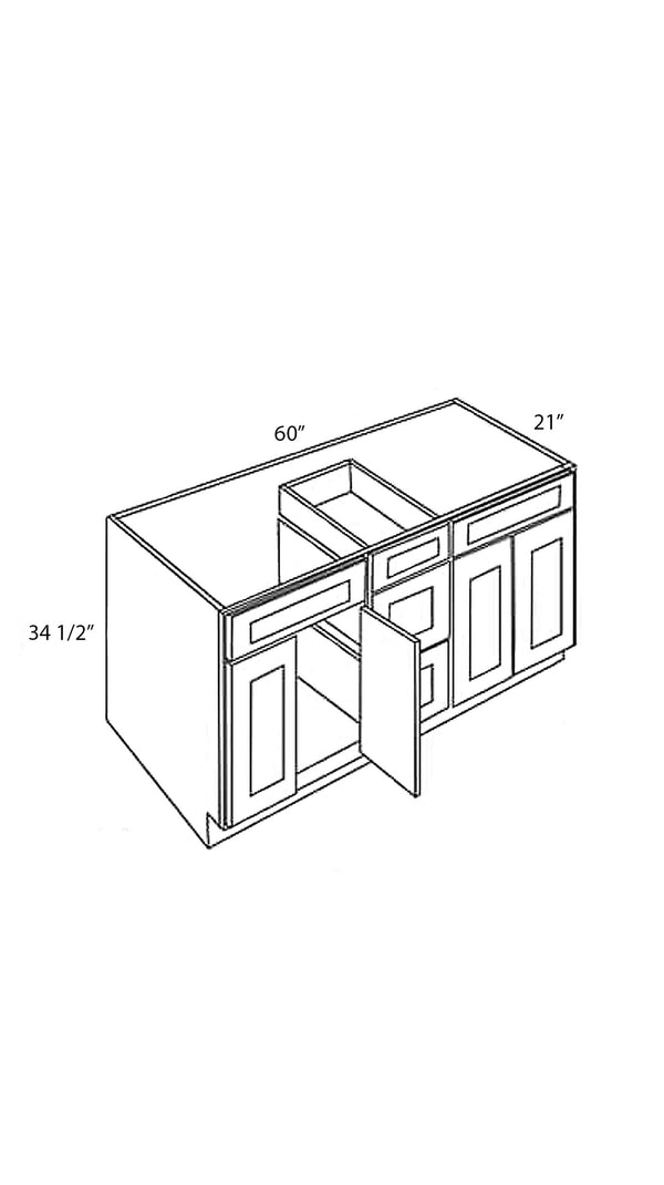 Pebble Grey Shaker 60"Vanity Sink Base With Drawers IN THE MIDDLE-2 SINK