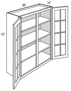 Savannah Linen Deluxe- 33 x 42 Glass Mullion Door Wall Cabinet 33 x 42 Glass Mullion Door Wall Cabinet-  2 Door