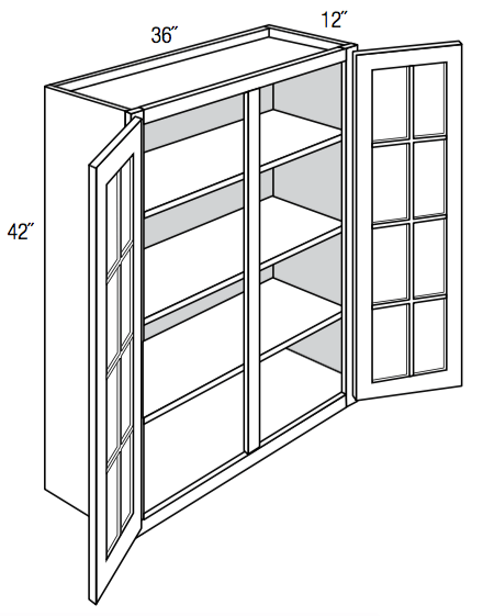 Savannah Linen Deluxe- 33 x 42 Glass Mullion Door Wall Cabinet 33 x 42 Glass Mullion Door Wall Cabinet-  2 Door