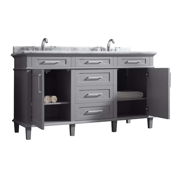 Pebble Grey Shaker 60"Vanity Sink Base With Drawers IN THE MIDDLE-2 SINK