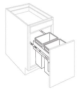 Sage Green 18" wide trashcan Pullout With 2 Bins