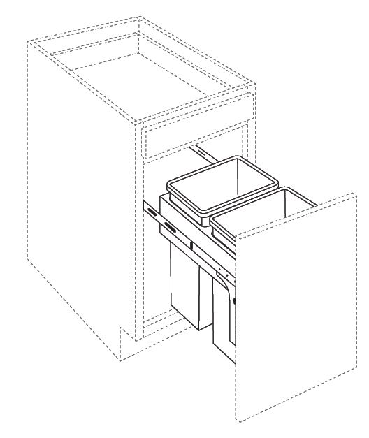 Black Shaker 18x wide trashcan Pullout With 2 Bins